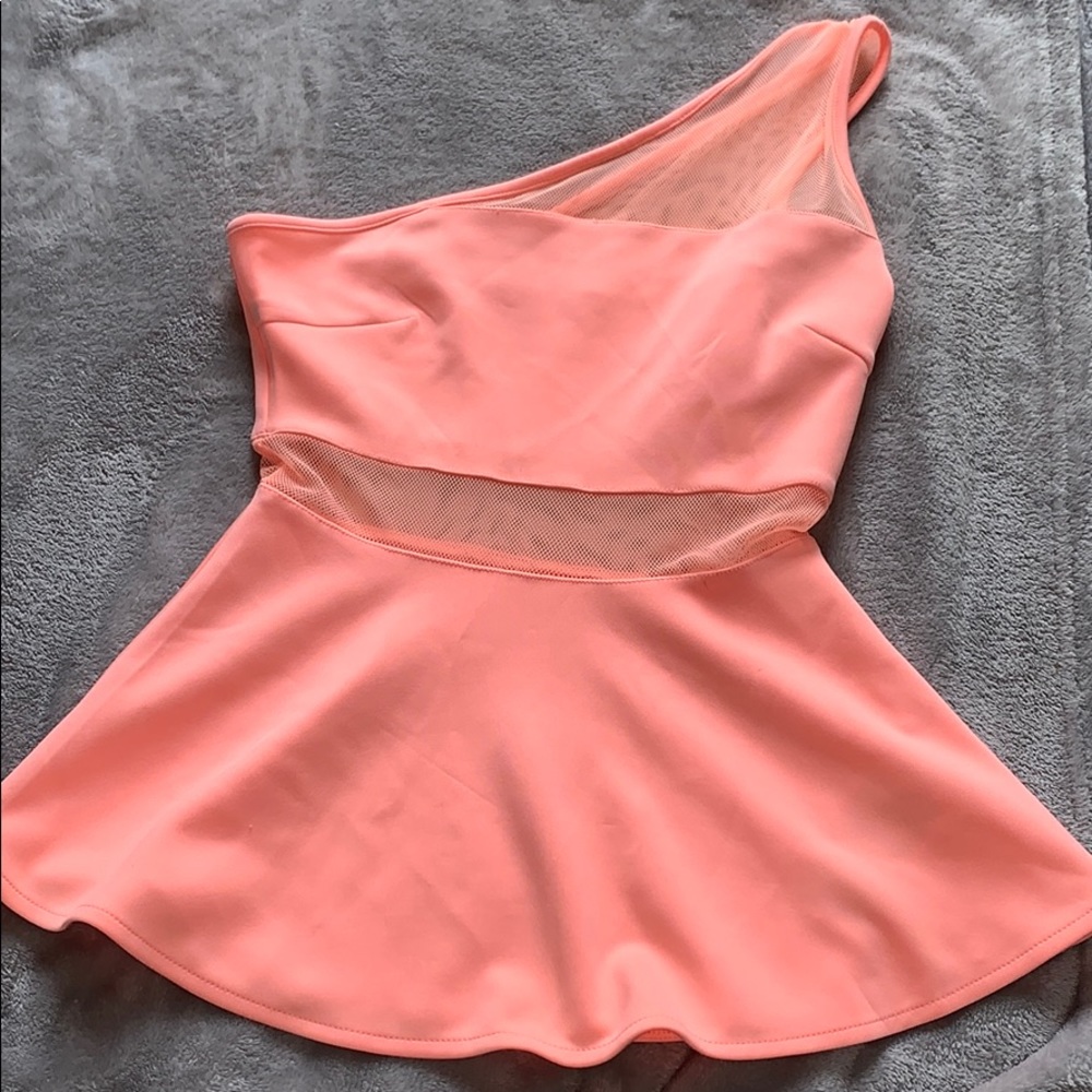 one shoulder mesh peplum shirt